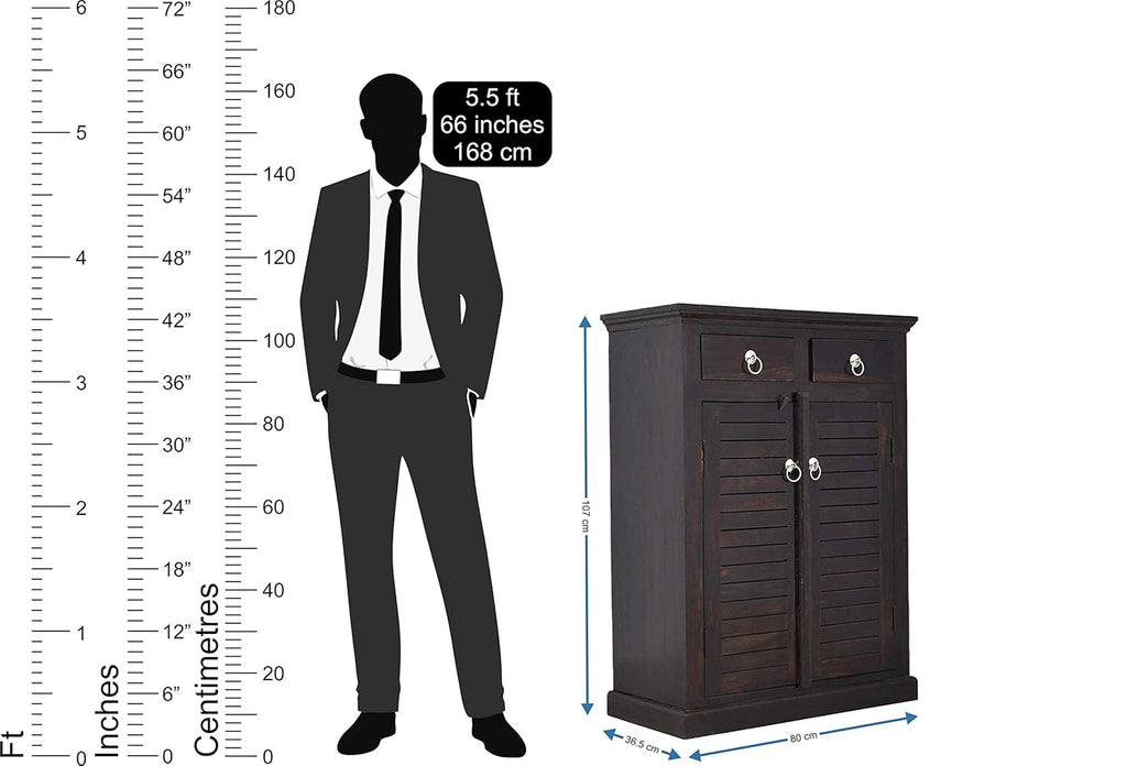 Solid Sheesham Wood Shoe Rack Cabinet with Drawer