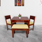 Sheesham Wood 4 Seater Dining Table Set | 2 Chairs + Bench