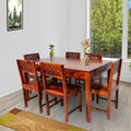 Premium Solid Wood CNC Carved 6 Seater Dining Table Set with Chairs – Honey Finish