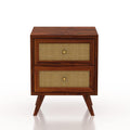 Solid Sheesham Wood Bedside Table with 2 Drawers | Cane Design