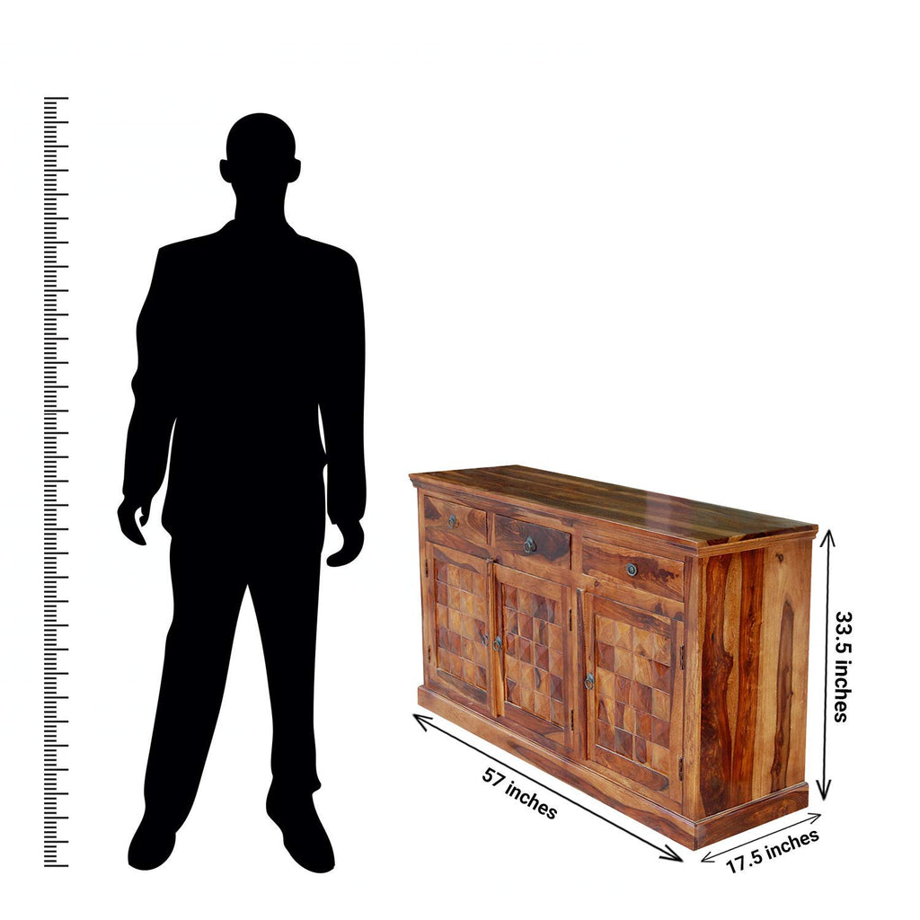 Solid Sheesham Wood Sideboard Cabinet with 3 Drawers & 3 Door Storage