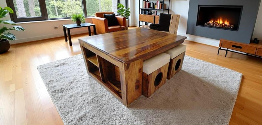 Sheesham Wood Coffee Table with Nesting Stools