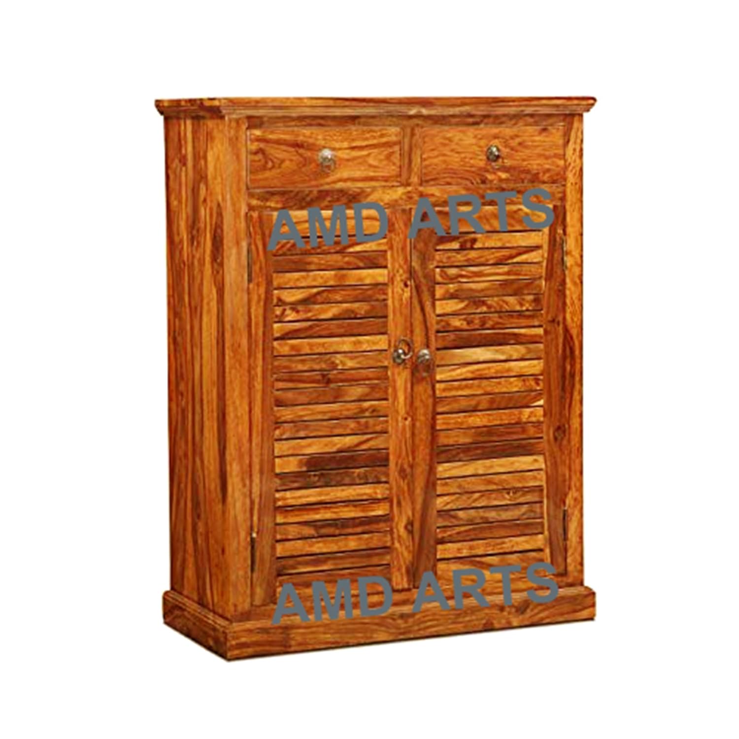 Solid Sheesham Wood Shoe Rack Cabinet with Drawer