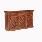 Solid Sheesham Wood Sideboard Cabinet with 3 Drawers & 3 Door Storage