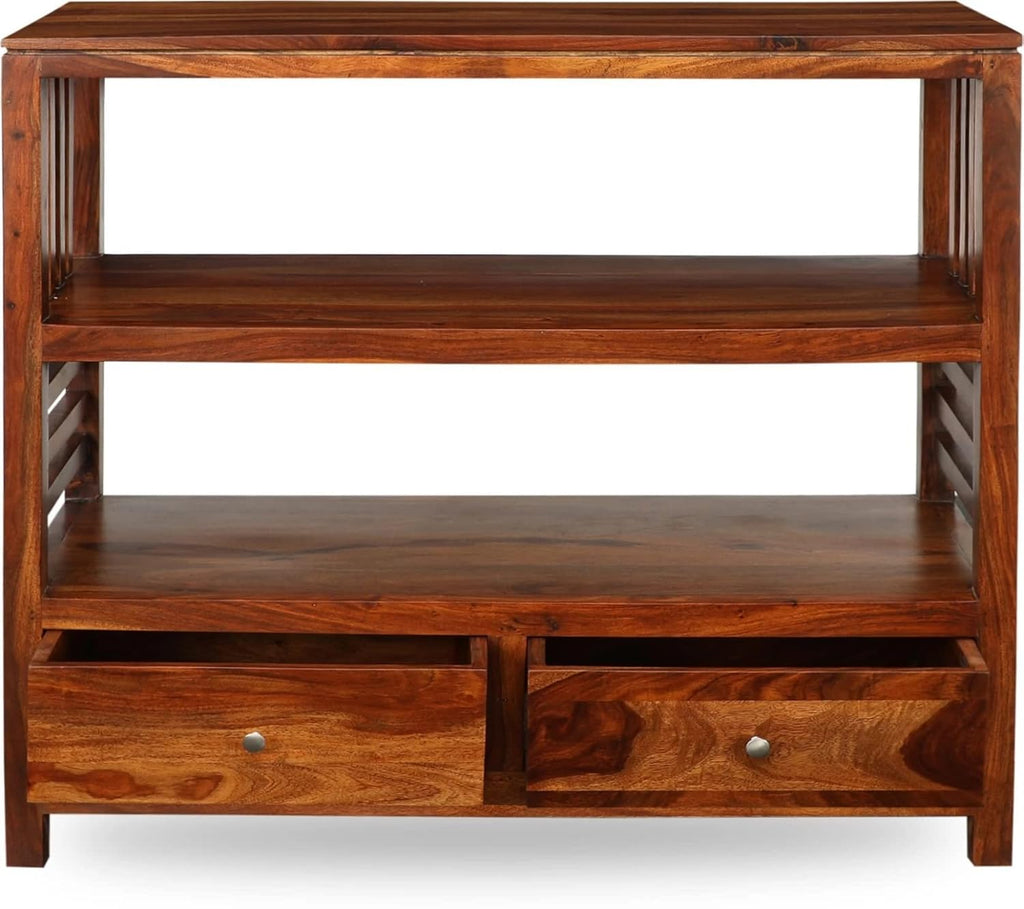 Solid Sheesham Wood Bookshelf with Drawer