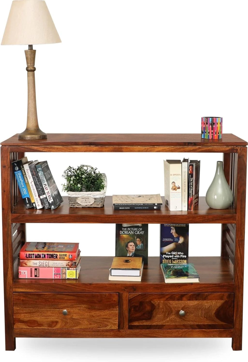 Solid Sheesham Wood Bookshelf with Drawer