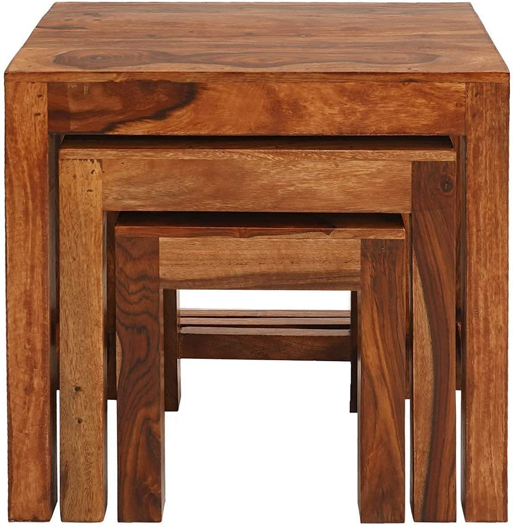 Solid Sheesham Wood Nesting Tables Set of 3