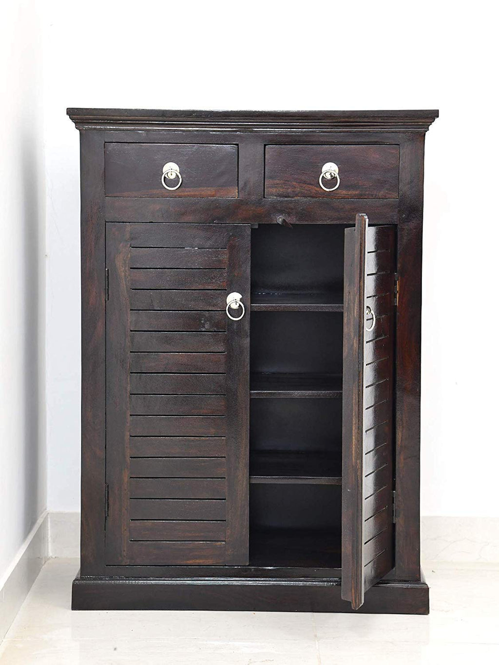Solid Sheesham Wood Shoe Rack Cabinet with Drawer