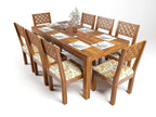 Premium Sheesham Wood 8 Seater Dining Table Set with CNC Carved Chairs | Cushioned Seating