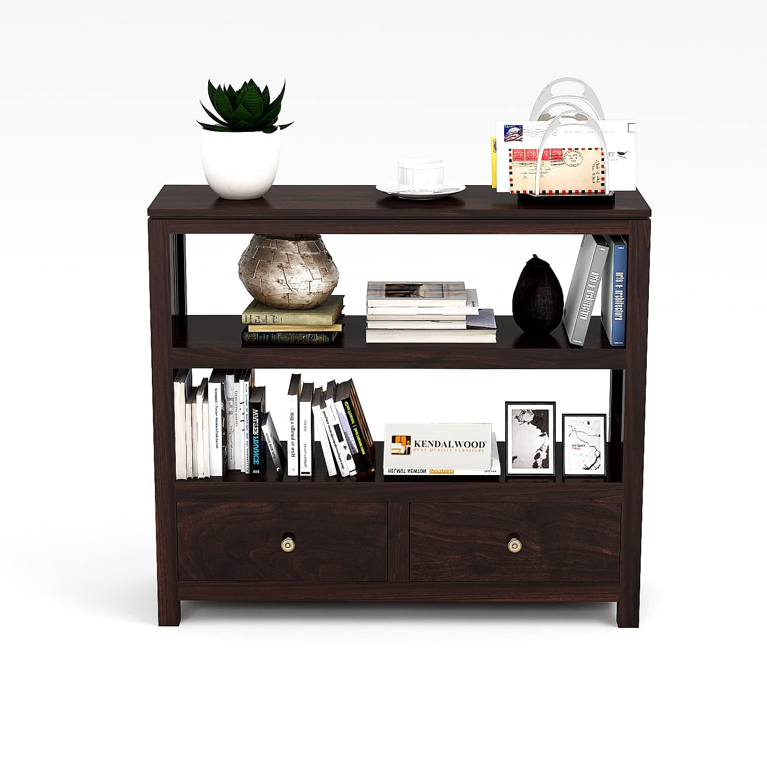 Solid Sheesham Wood Bookshelf with Drawer