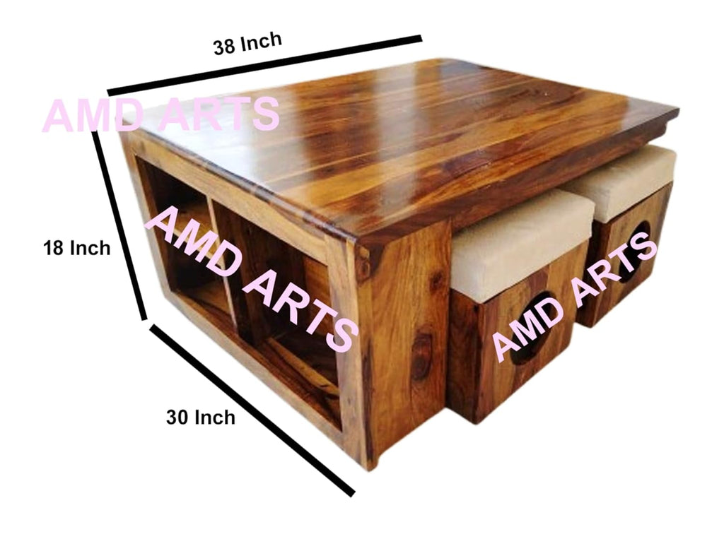 Sheesham Wood Coffee Table with Nesting Stools