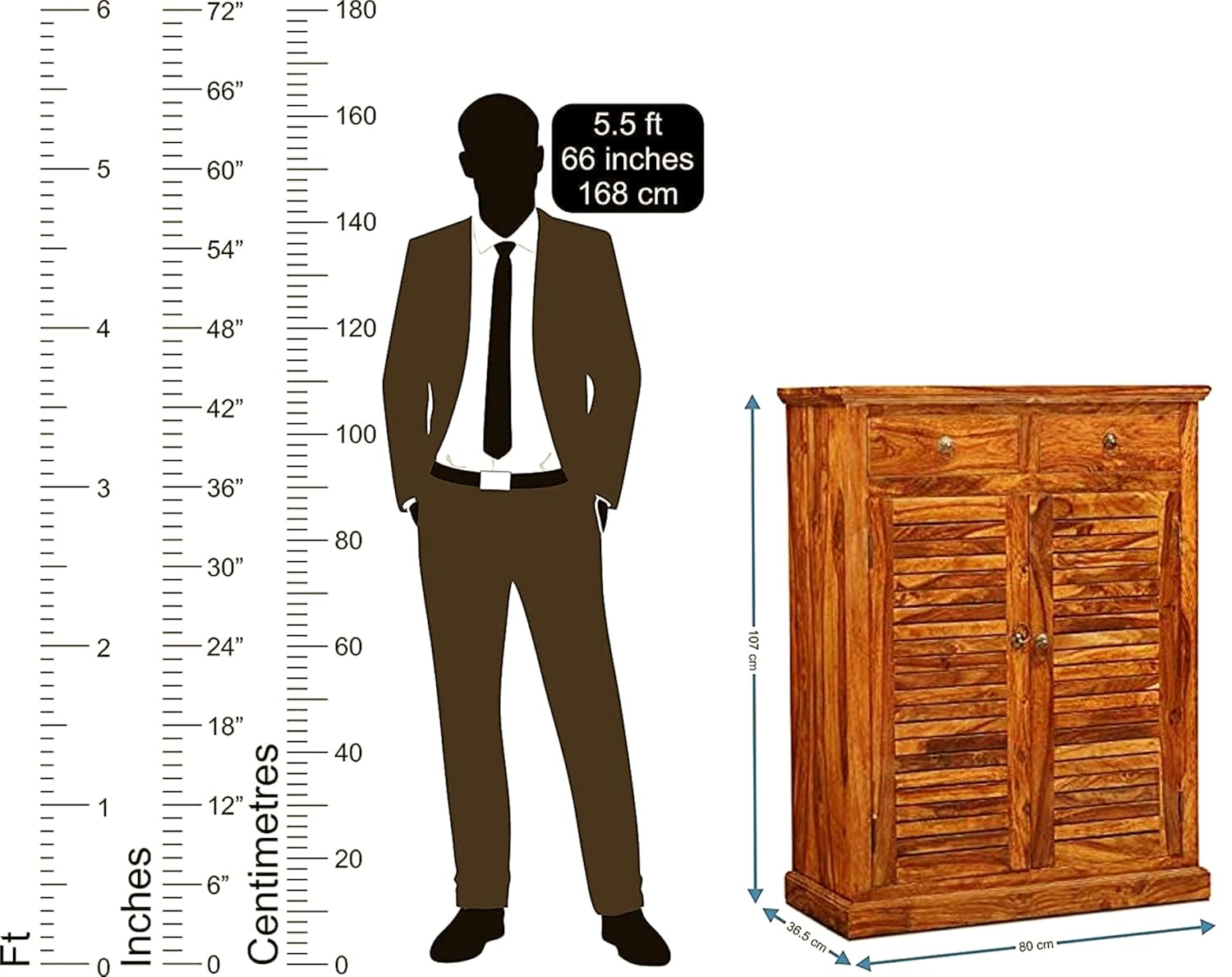 Solid Sheesham Wood Shoe Rack Cabinet with Drawer