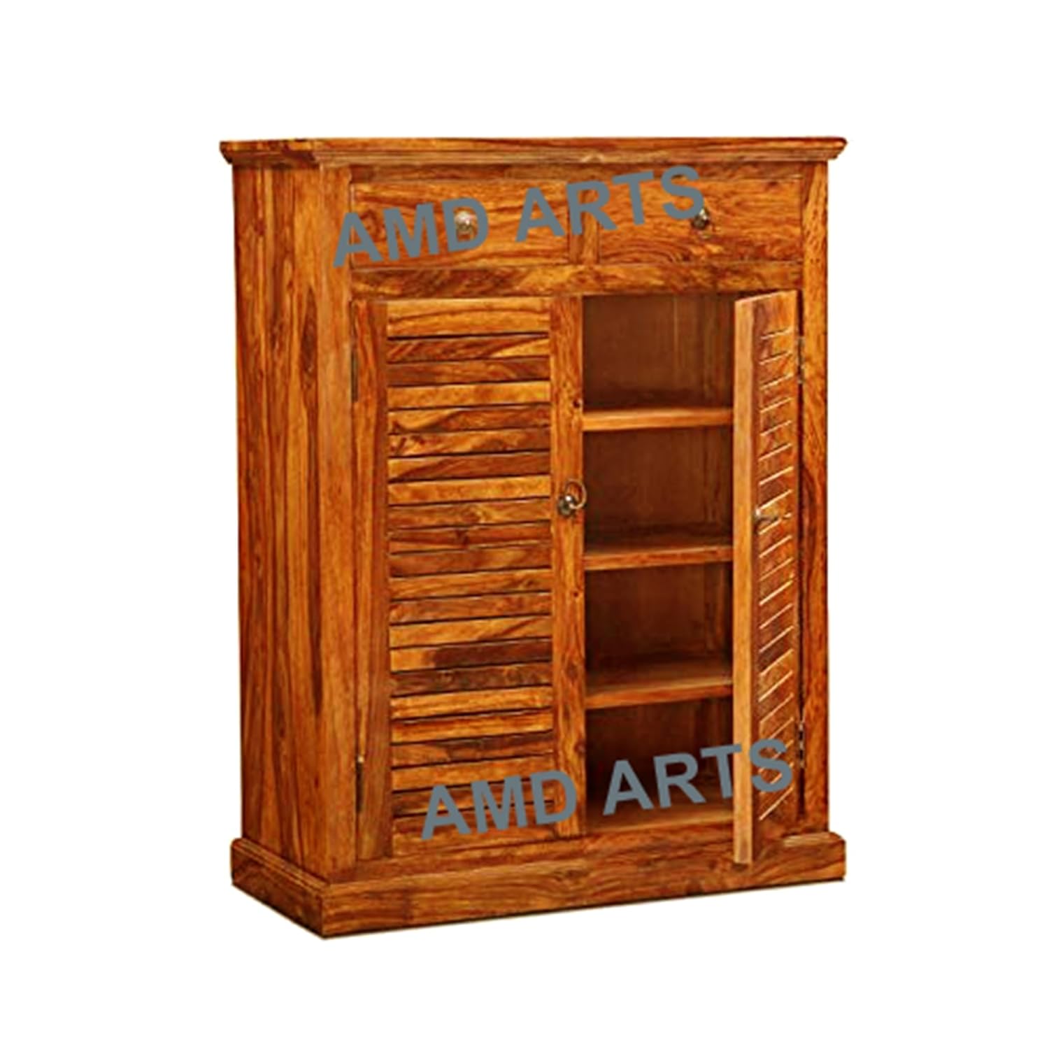 Solid Sheesham Wood Shoe Rack Cabinet with Drawer