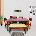 Solid Wood CNC Design 6 Seater Dining Table Set with Bench & Chairs