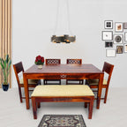 Solid Wood CNC Design 6 Seater Dining Table Set with Bench & Chairs