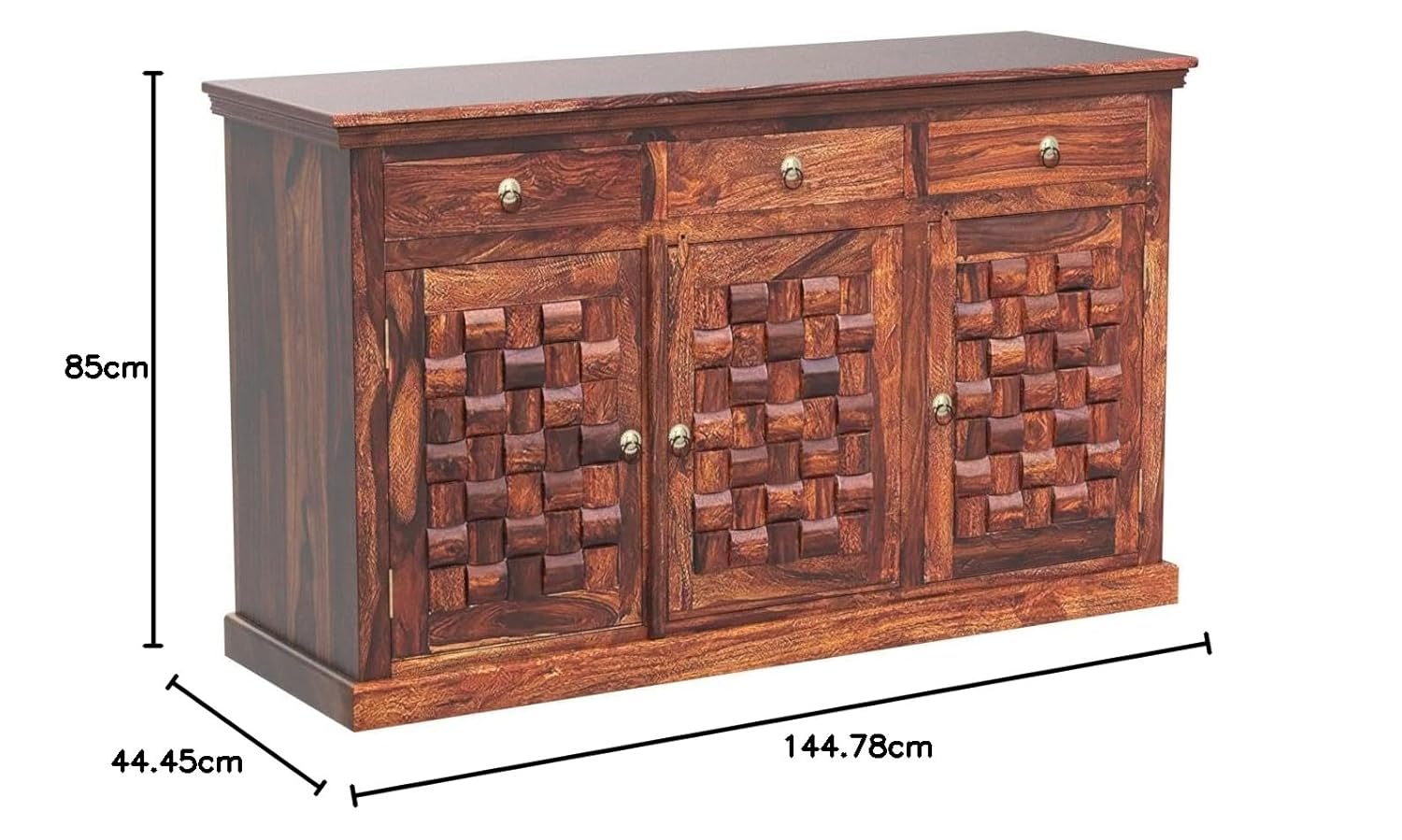 Solid Sheesham Wood Sideboard Cabinet with 3 Drawers & 3 Door Storage