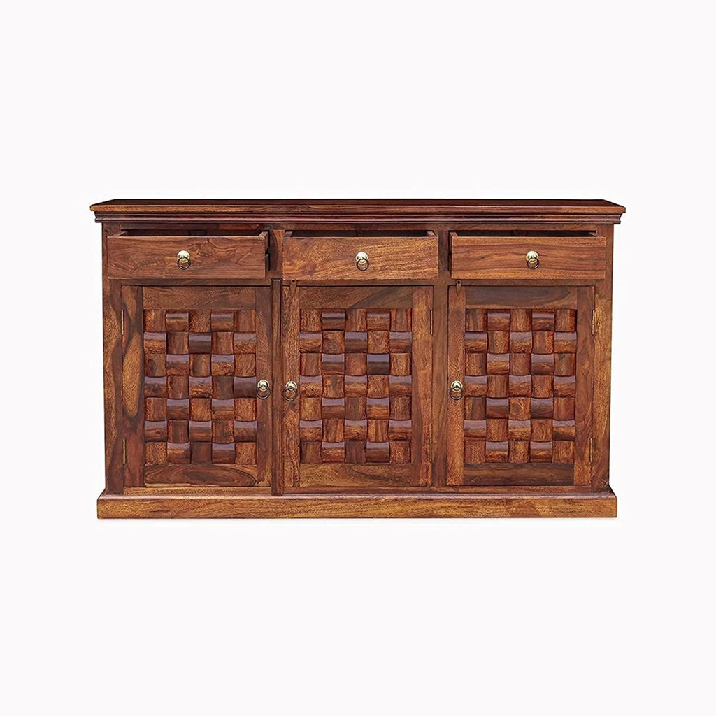 Solid Sheesham Wood Sideboard Cabinet with 3 Drawers & 3 Door Storage