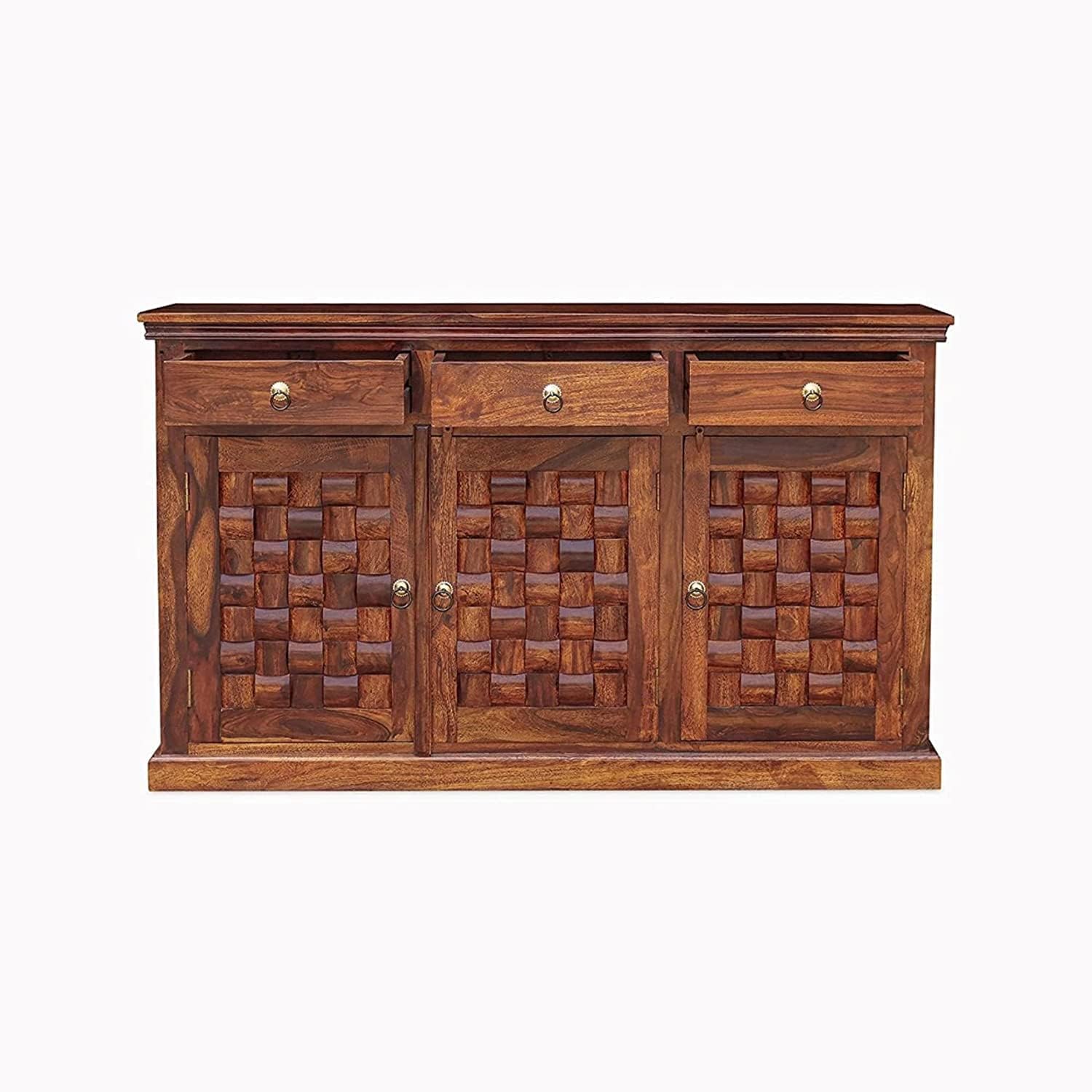 Solid Sheesham Wood Sideboard Cabinet with 3 Drawers & 3 Door Storage