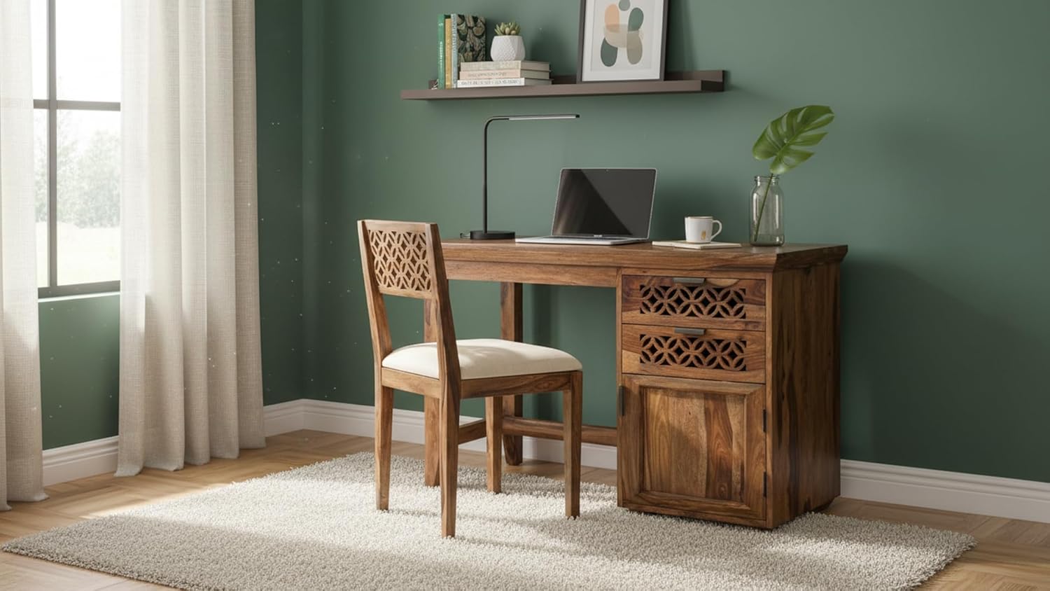 Solid Sheesham Wood Study Table with Chair