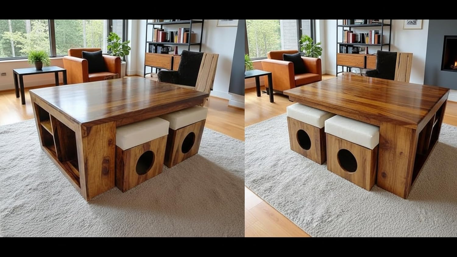 Sheesham Wood Coffee Table with Nesting Stools
