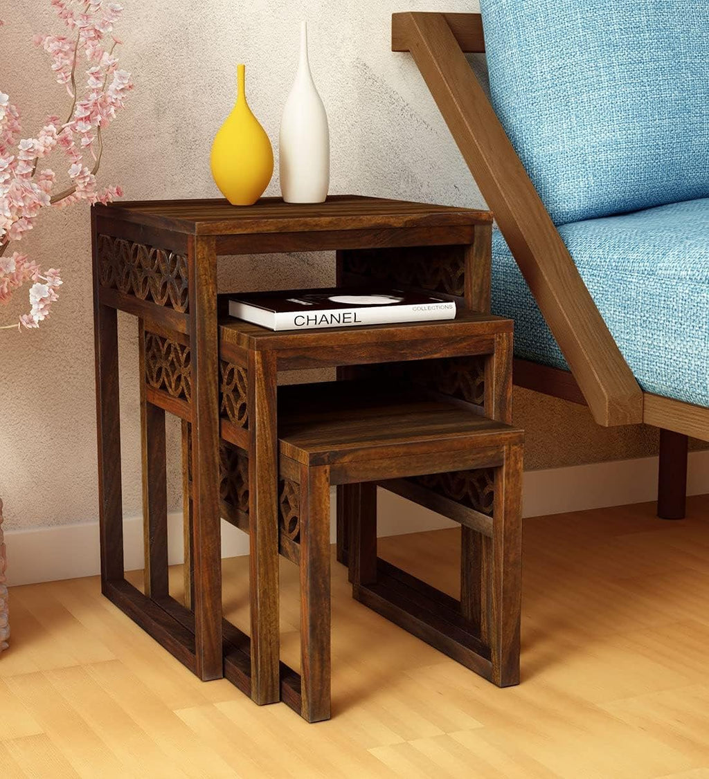 Solid Sheesham Wood Nesting Tables Set of 3