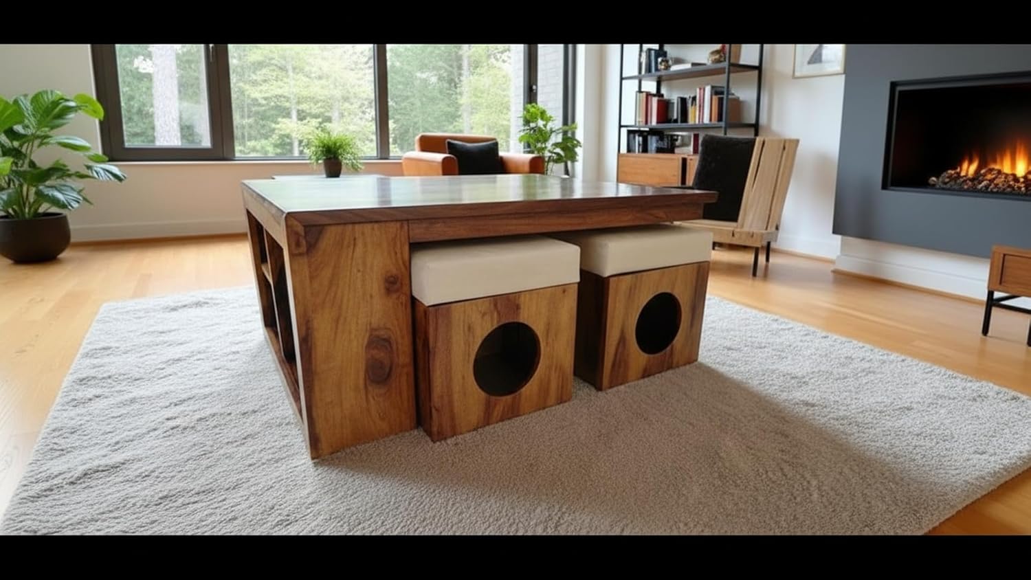 Sheesham Wood Coffee Table with Nesting Stools