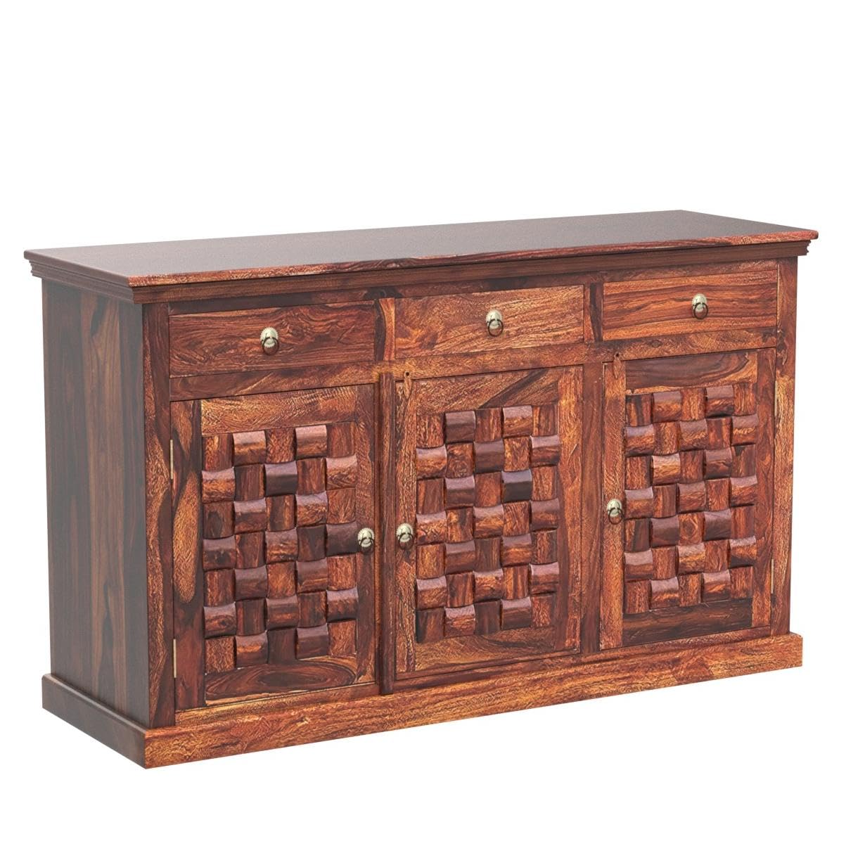 Solid Sheesham Wood Sideboard Cabinet with 3 Drawers & 3 Door Storage