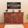 Solid Sheesham Wood Sideboard Cabinet with 3 Drawers & 3 Door Storage
