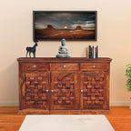 Solid Sheesham Wood Sideboard Cabinet with 3 Drawers & 3 Door Storage