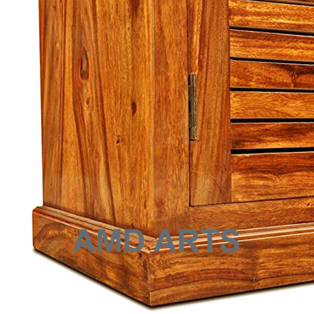 Solid Sheesham Wood Shoe Rack Cabinet with Drawer