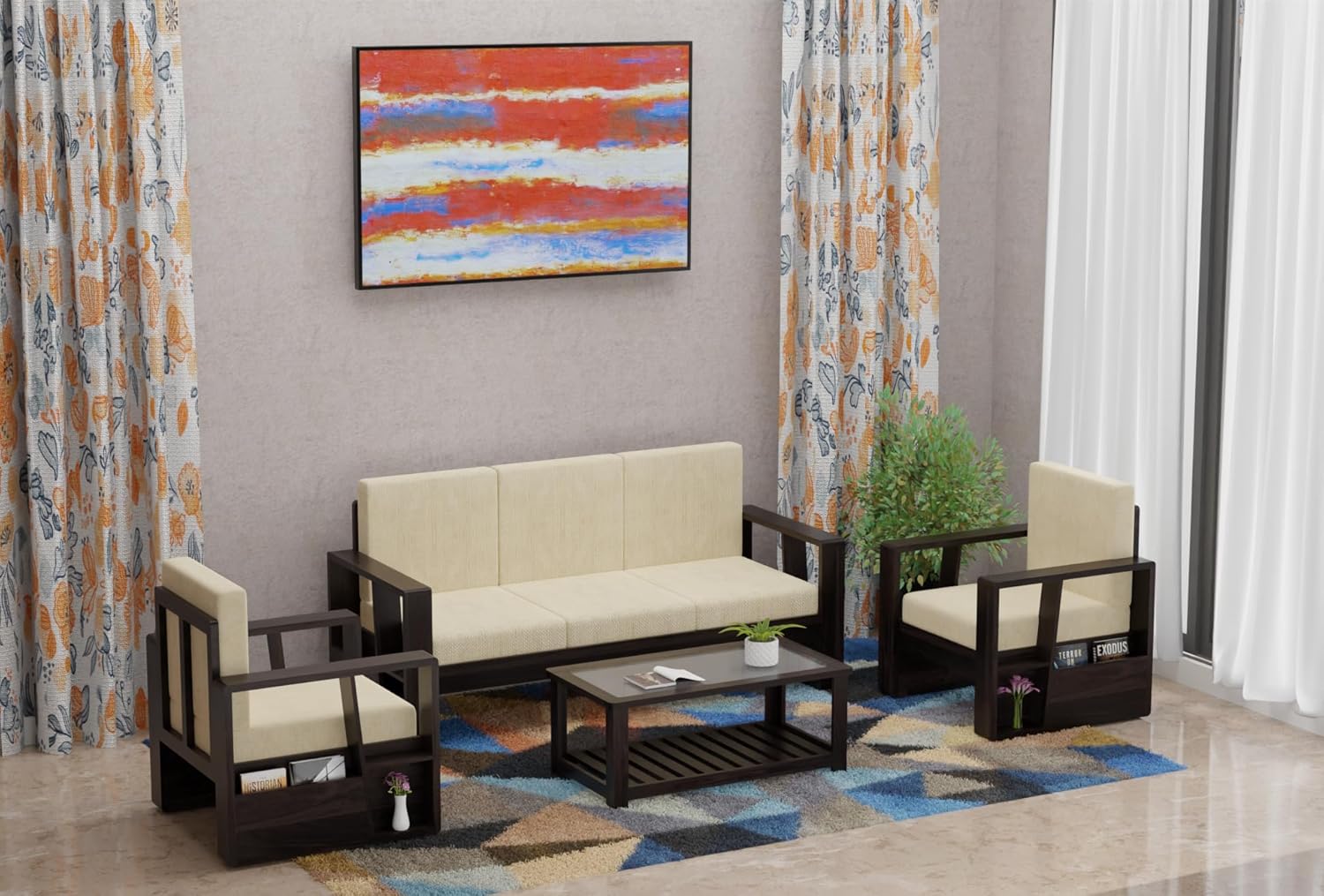 Modern Sheesham Wood Sofa Set (3+1+1 Seater)