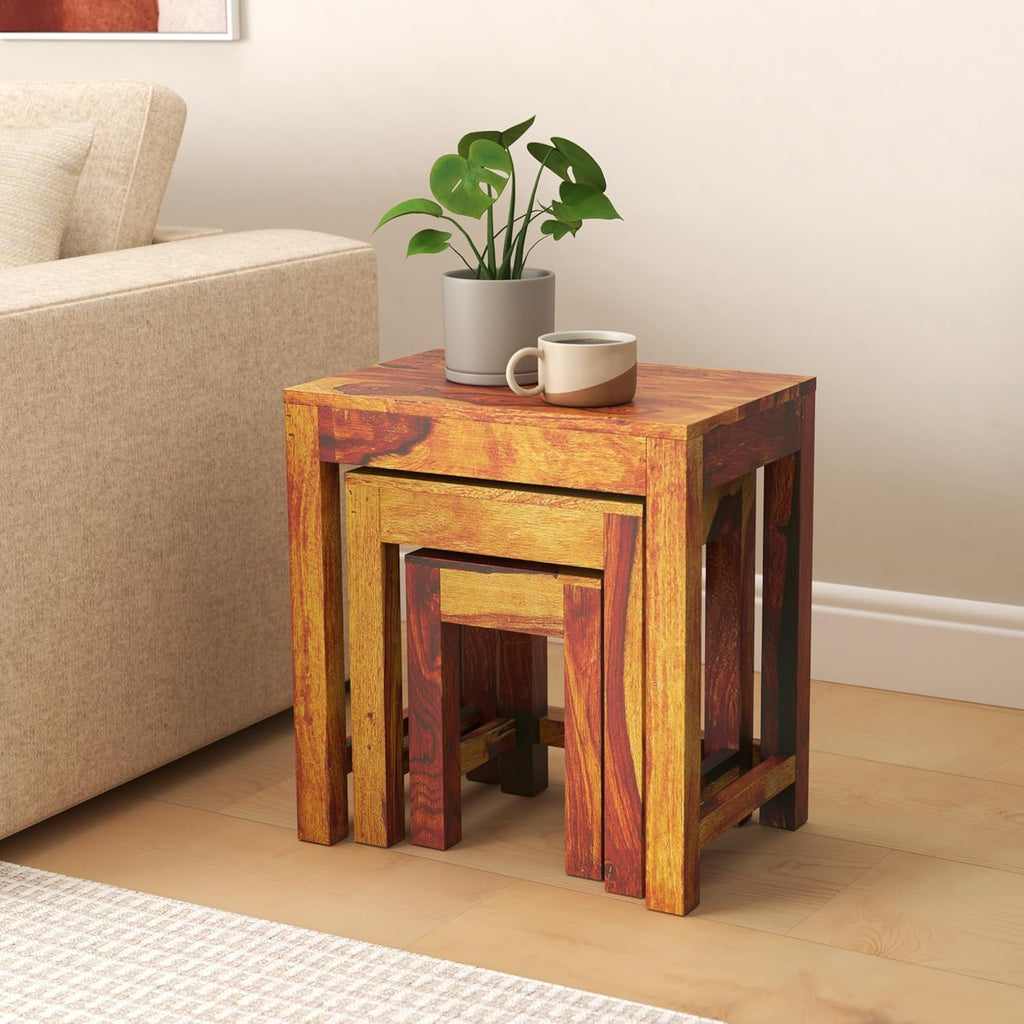 Solid Sheesham Wood Nesting Tables Set of 3