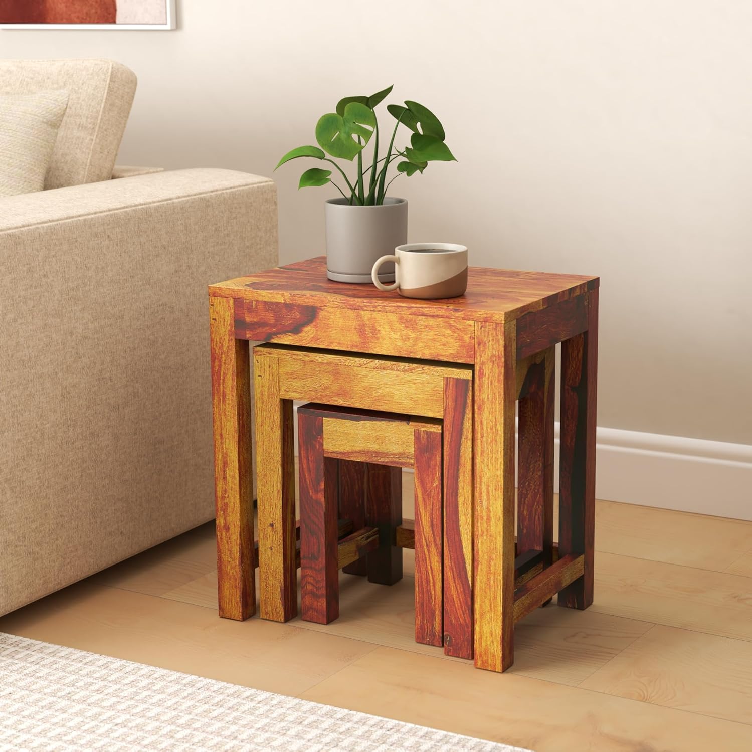 Solid Sheesham Wood Nesting Tables Set of 3