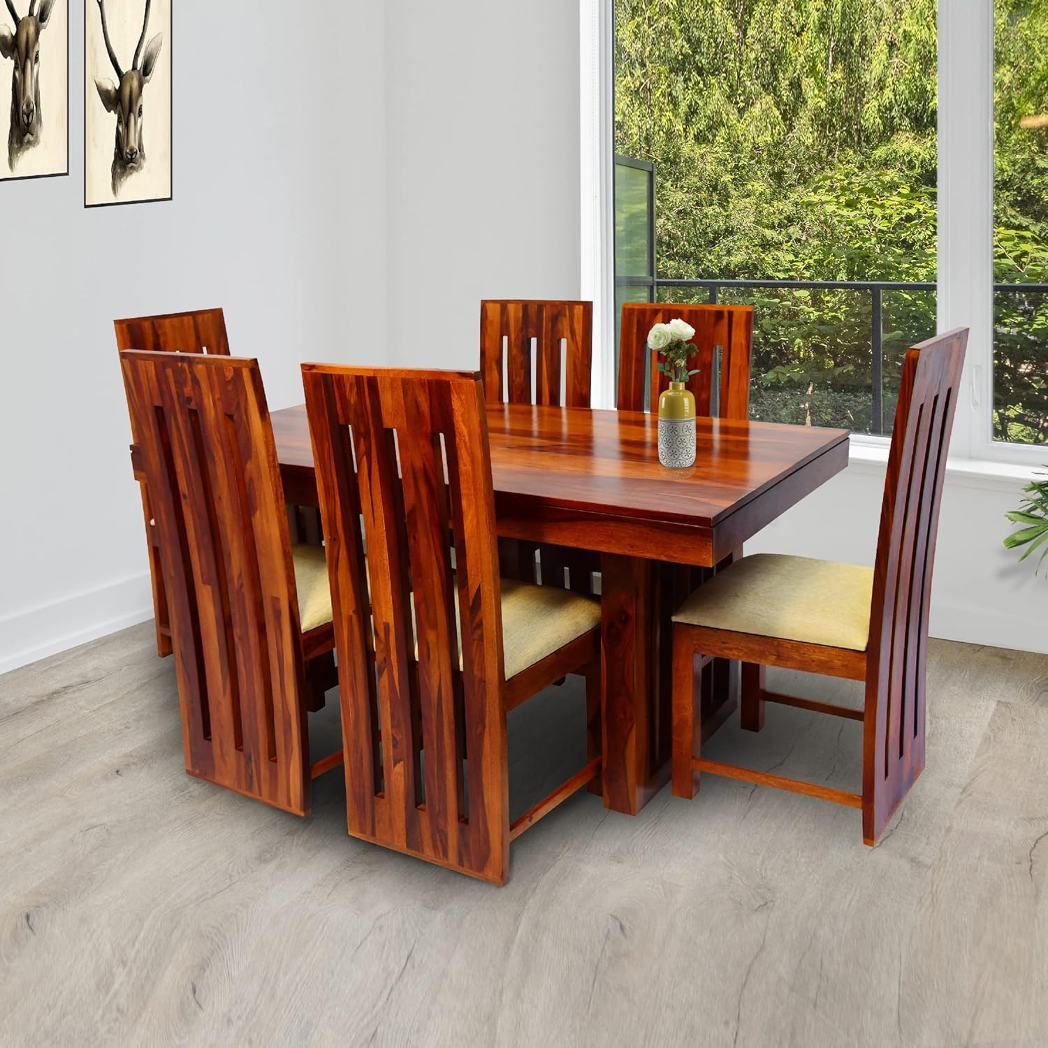 Premium Sheesham Wood 6 Seater Dining Table Set with Cushioned Chairs