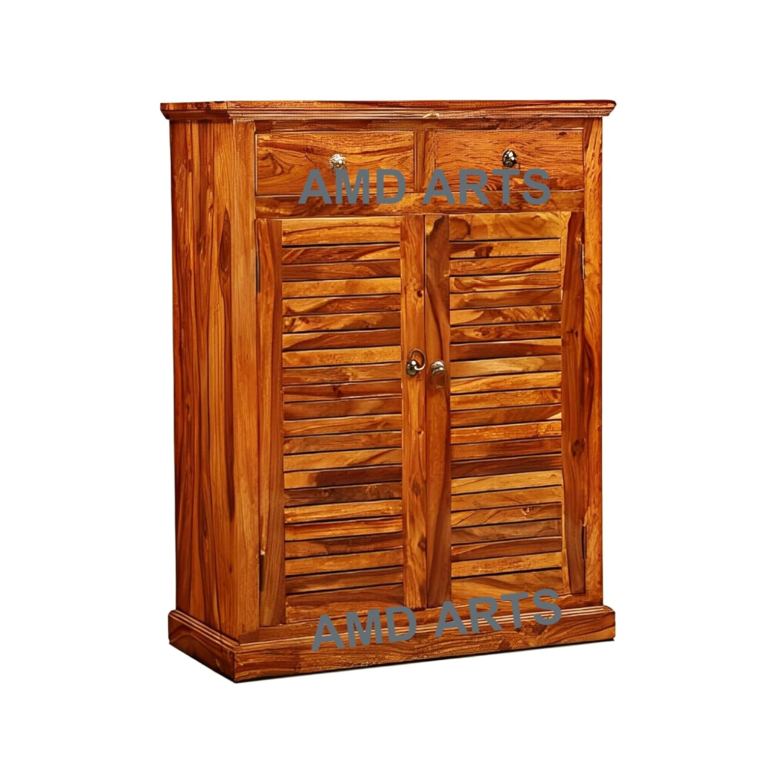 Solid Sheesham Wood Shoe Rack Cabinet with Drawer
