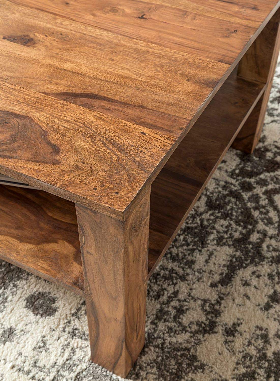 Sheesham Wood Coffee Table with Drawer & Open Shelf