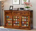Solid Sheesham Wood Sideboard Cabinet with Handcrafted Tile Design