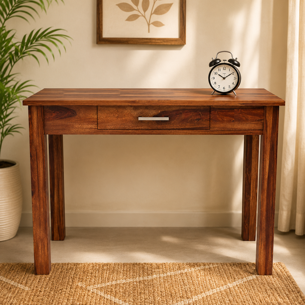 Solid Sheesham Wood Study Table with 2 Drawers