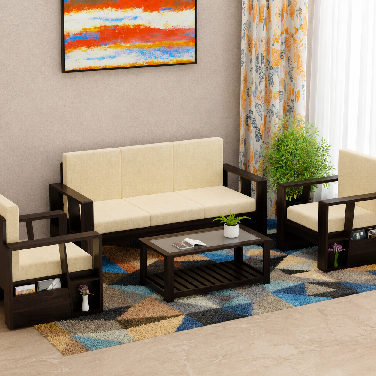Modern Sheesham Wood Sofa Set (3+1+1 Seater)